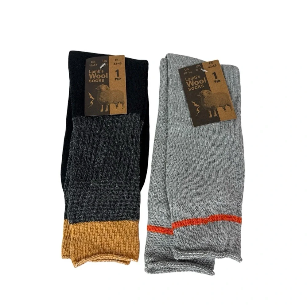 Lamb's Wool Blend Socks NEW Men's US 10-13 Lot of 2 Gray Orange Calf Length 1393